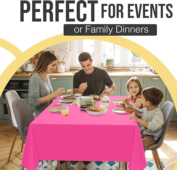 Exquisite 66% Thicker Premium Plastic Table Cloth Rectangle Table Cover 0.5 Mil 6 Pack Cerise Table Cloth 54 Inch x 108 Inch Disposable Tablecloth Won't Tear Easily Like Cheap Thin Brands