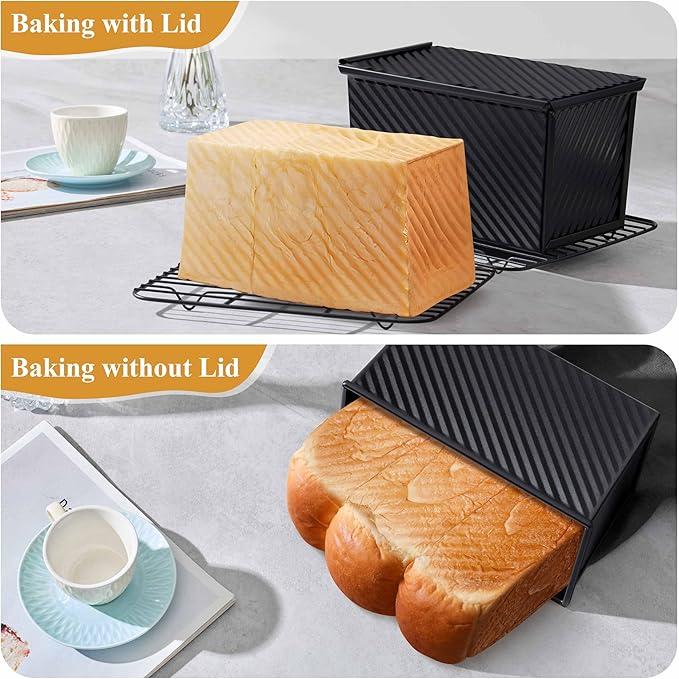 LIANYU 2 Pack Pullman Loaf Pan with Lid, 1 Pound Dough Bread Loaf Pans