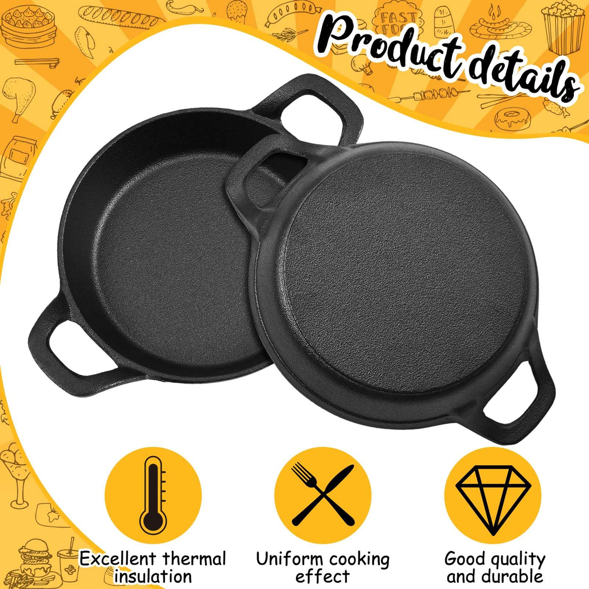 Ziliny 6 Pack Mini Cast Iron Skillets 6.3 x 6.3 x 1.5 Inch Pan Ramekin Set