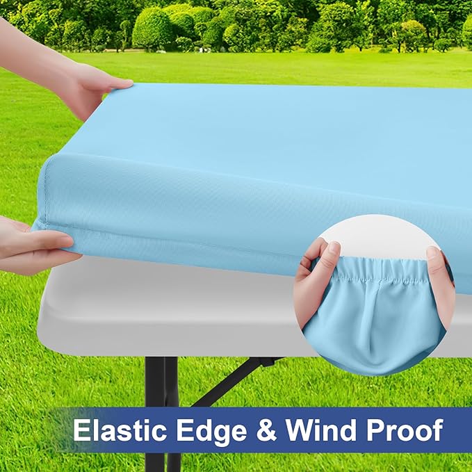 homing Rectangle Table Cloth Cover, Water-Resistant Polyester Elastic Fitted Tablecloth, Fits for 4 Foot Folding Tables, Washable Table Protector for Picnic, Camping, Outdoor (Light Blue, 24" x 48")