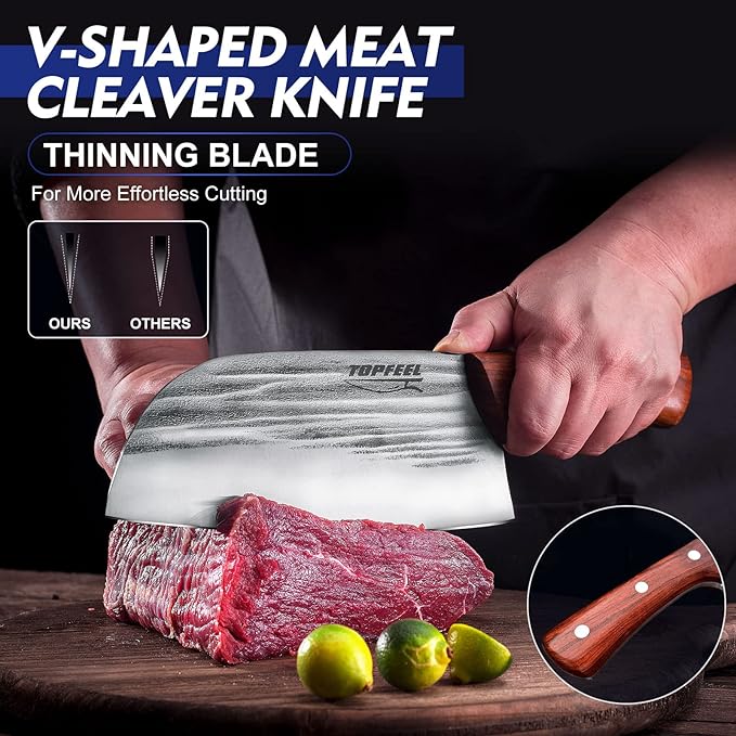 Topfeel 2-Piece Hand-Forged Meat Cleaver Set with Heavy-Duty Bone Chopper