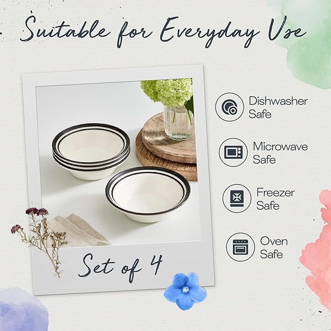 Portmeirion Potter's Stripe Oatmeal Bowl - Black, Set of 4