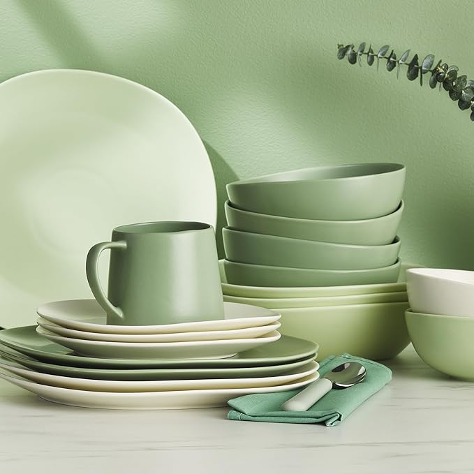 Stone Lain Delilah Dinner Plate 6-Piece Dish Set, Porcelain, Lime Green