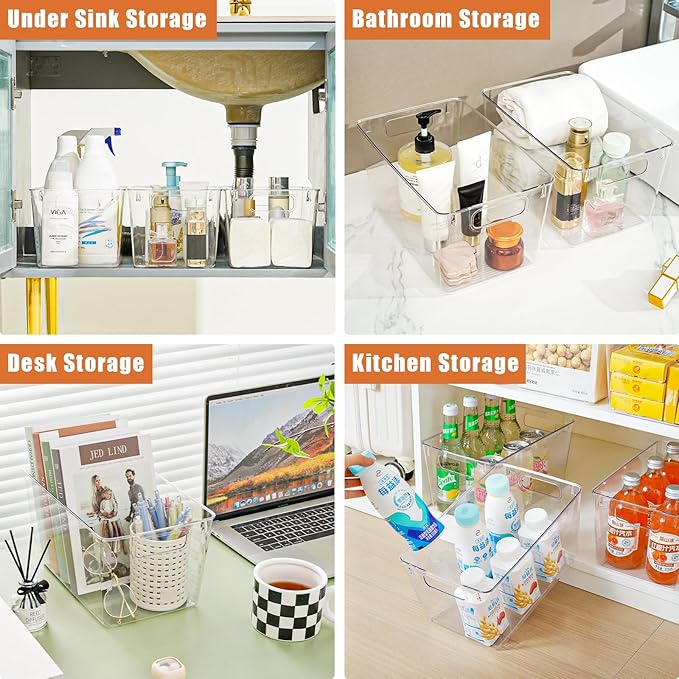 Freebat 6 Pack Pantry Organization and Storage,Clear Plastic Storage Bins