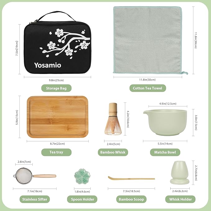 Travel Matcha Set with Portable Storage Bag, 9-Piece Japanese Matcha Kit includes Ceramic Bowl, Bamboo Whisk, Holder & Tray, Traditional Tea Ceremony Gift Box for Travel & Home