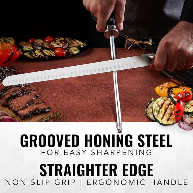 Cutluxe BBQ Carving Set, 12" Brisket Knife & 10" Honing Rod for Meat