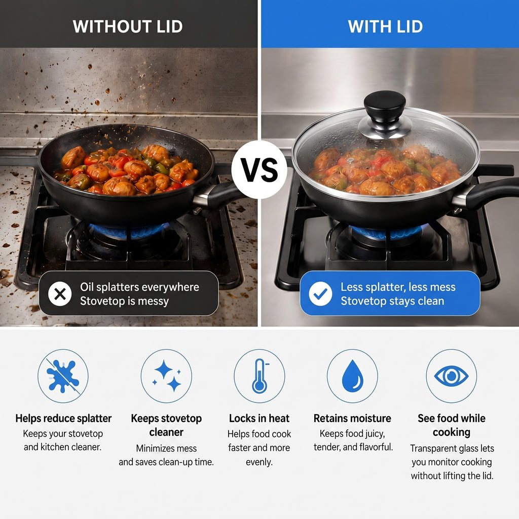 Vortihive 10.25" Pan Lid, Round Tempered Glass Pan Cover with Steam Vent