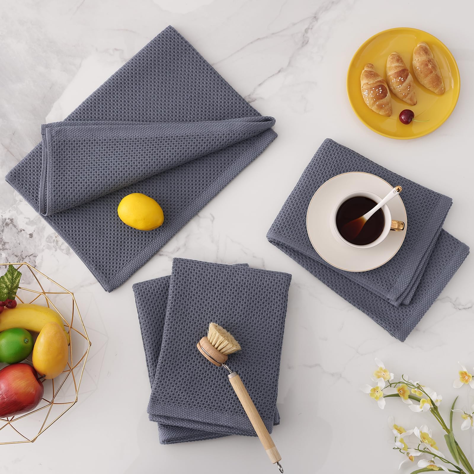 Homaxy 100% Cotton Oversized Waffle Weave Kitchen Dish Towels, Ultra Soft Absorbent Quick Drying Cleaning Towel, 20 x 28 Inches, 8-Pack, Dark Grey