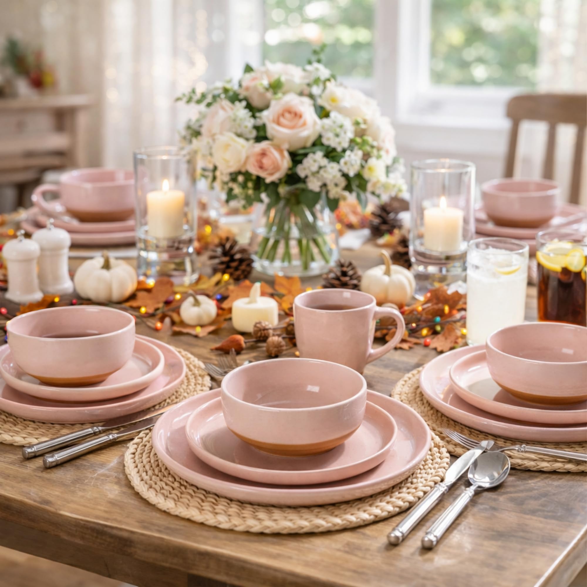 AmorArc Dinnerware Sets for 8, 24 Pieces Ceramic Plates and Bowls Set