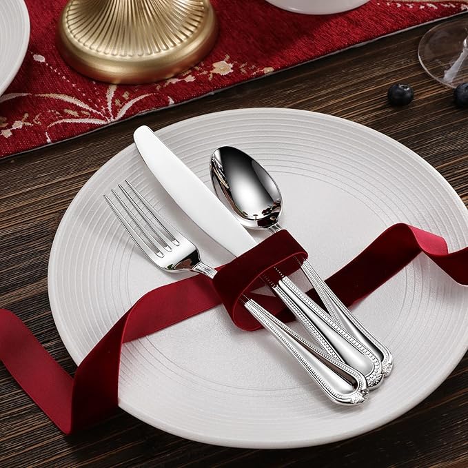 KEAWELL Premium Pearl Edge 20/45/65-Piece Silverware Set (45, Silver)