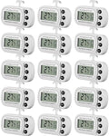 Frienda 16 Pcs White Digital Fridge Thermometer Waterproof Refrigerator and Freezer Max/min Record Function LCD Screen Refrigerator Thermometer with Hook and Magnetic Back for Home (Button)