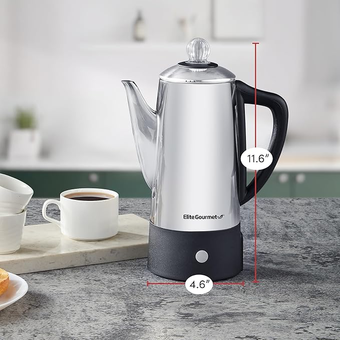 Elite Gourmet 6-Cup Electric Coffee Percolator, Stainless Steel, 1000W