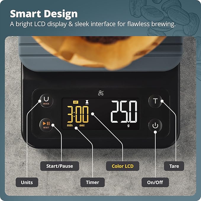 Greater Goods Coffee Scale with Timer, 0.1g Precision for Espresso & Matcha