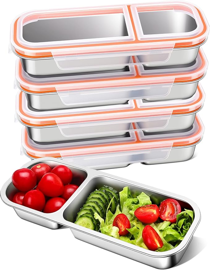 5-Pack Stainless Steel Snack & Lunch Containers for Kids & Adults, 21 oz