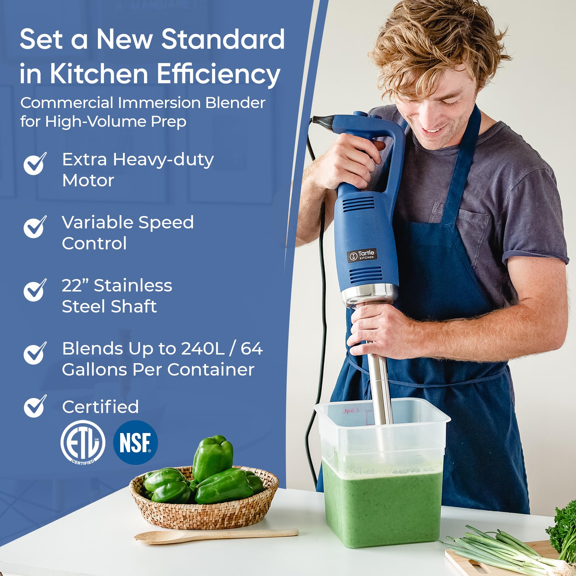 TK Commercial Immersion Blender 750W Heavy Duty for Restaurants - 22" Shaft