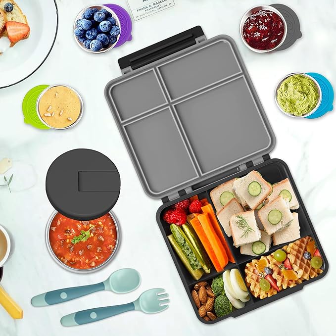 Aimsnk Kids Lunch Box with Thermo Insulated Lunch Bag for School, Black