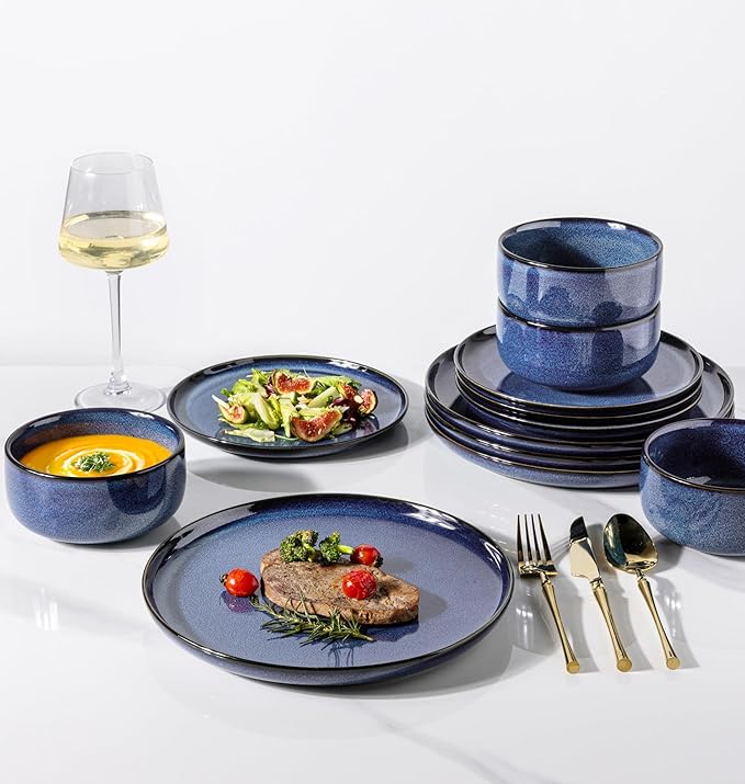 TheTerra Ceramic Dinnerware Set for 4, 12-Piece Plates and Bowls Set
