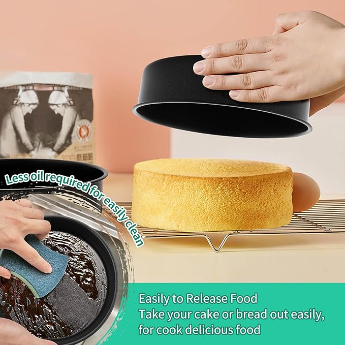 P&P CHEF 8 Inch Cake Pan Set of 3, Non-Stick Round Cake Pans