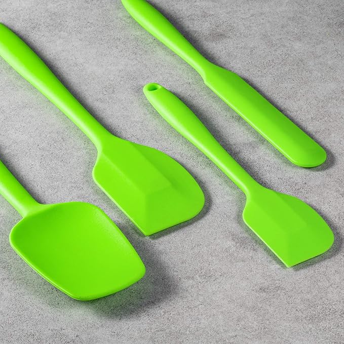 JXWING 4-Piece Silicone Spatula Set with Stainless Steel Core, Green