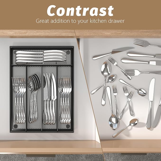 Sedegn mesh silverware tray for drawer: 5 Compartments for Easy Sorting