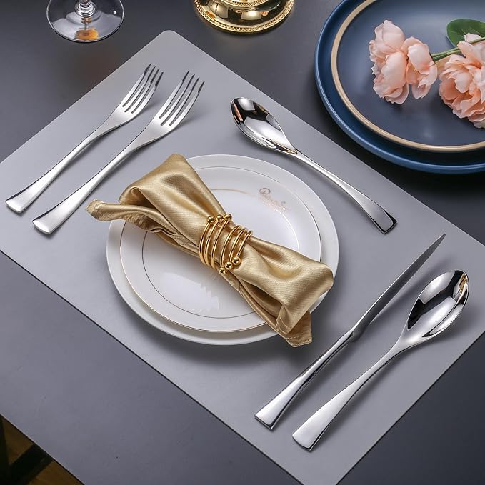 Lemeya 20 Pieces Silverware Set for 4,Heavy Duty 18/10 Stainless Steel Flatware Set with Forged Stand Knives,Modern Cutlery Utensil Set,Mirror Polished,Dishwasher Safe