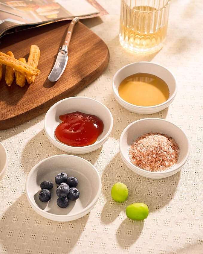 famiware Ceramic Soy Sauce Dish, 3oz Dipping Bowl Set of 6, Matte White
