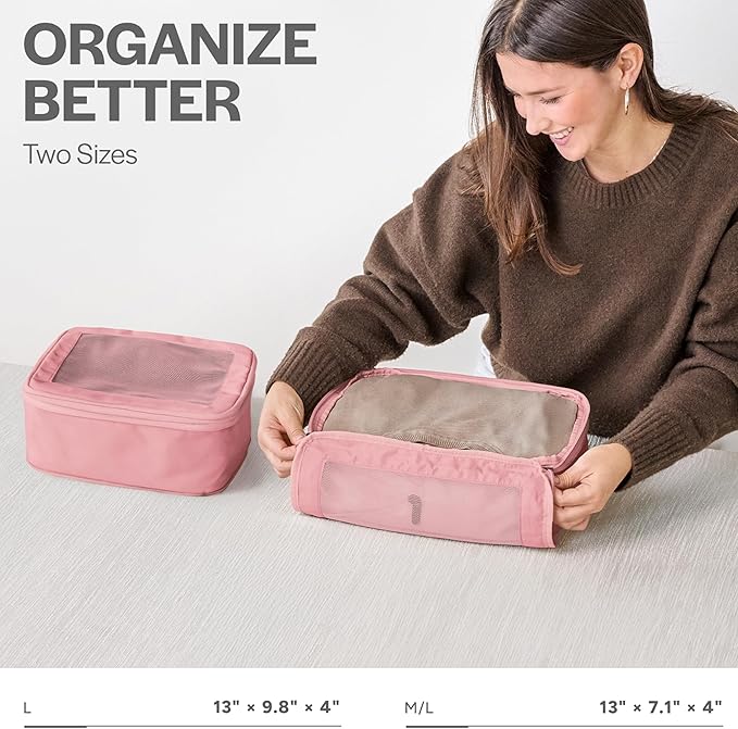 Aerotrunk Compression Packing Cubes for Travel, 2-Pack, Pink
