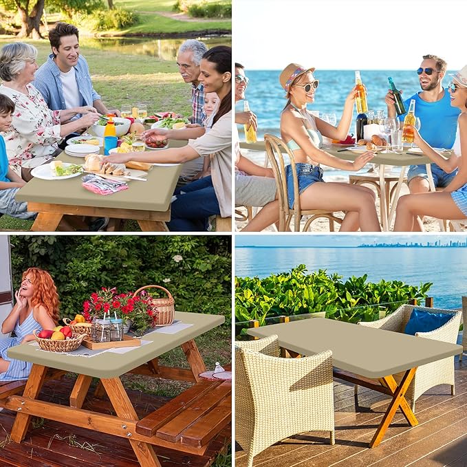 homing Rectangle Table Cloth Cover, Water-Resistant Polyester Elastic Fitted Tablecloth, Fits for 6 Foot Folding Tables, Washable Table Protector for Picnic, Camping, Outdoor (Taupe, 30" x 72")