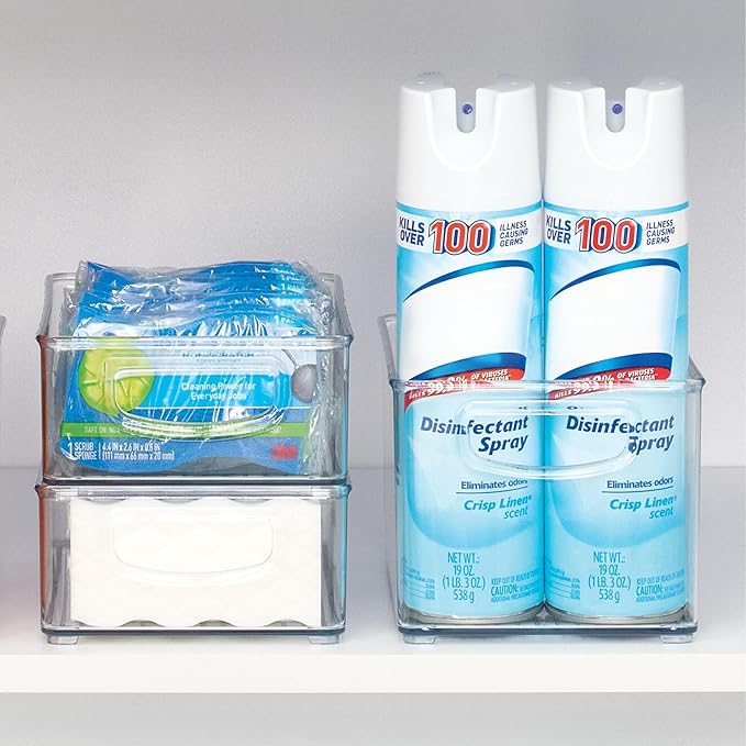 iDesign Stackable Pantry Bins with Handles, 2 Small Bins and 1 Medium Bin, 3 Pack, Clear, Made in USA