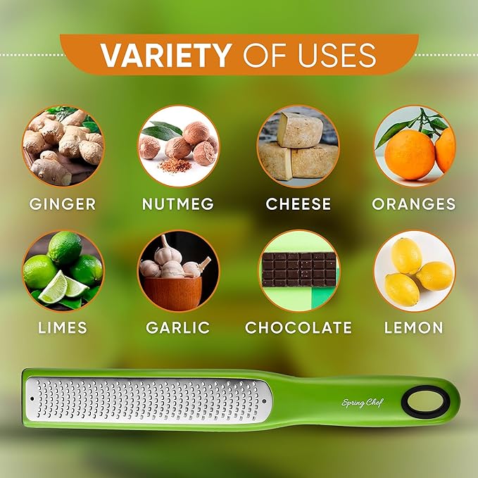 Spring Chef Stainless Steel Lemon Zester - Garlic & Ginger Grater - Green