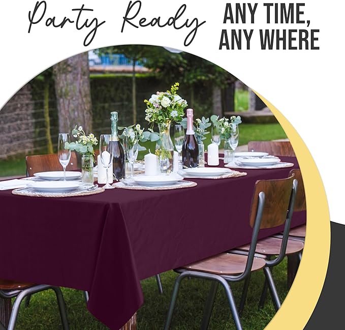 Exquisite 66% Thicker Premium Plastic Table Cloth Rectangle Table Cover 0.5 Mil 6 Pack Plum Table Cloth 54 Inch x 108 Inch Disposable Tablecloth Won't Tear Easily Like Cheap Thin Brands