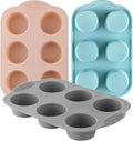 XZZWLL Silicone Muffin Pan, Food Grade Silicone Cupcake Molds for Baking Muffins and Cupcakes, 6-Cup Nonstick Cupcake Pan, Easy Cleaning and BPA-Free (Gray, Orange, Blue)