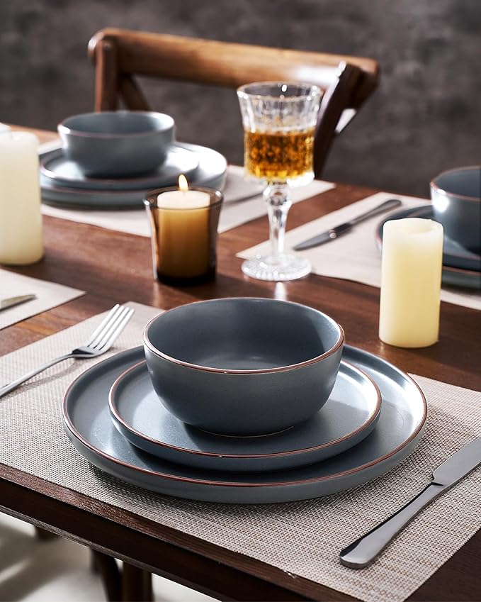 Famiware Mercury 18-Piece Stoneware Dinnerware Set, Charcoal