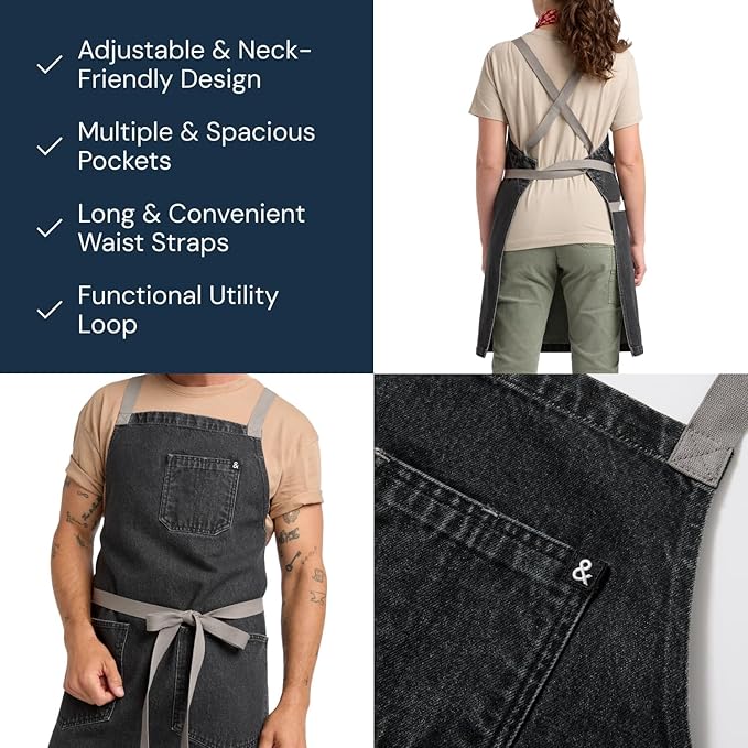 hedley & bennett Crossback Chef Apron, Pockets & Towel Loop, Oyster Gray