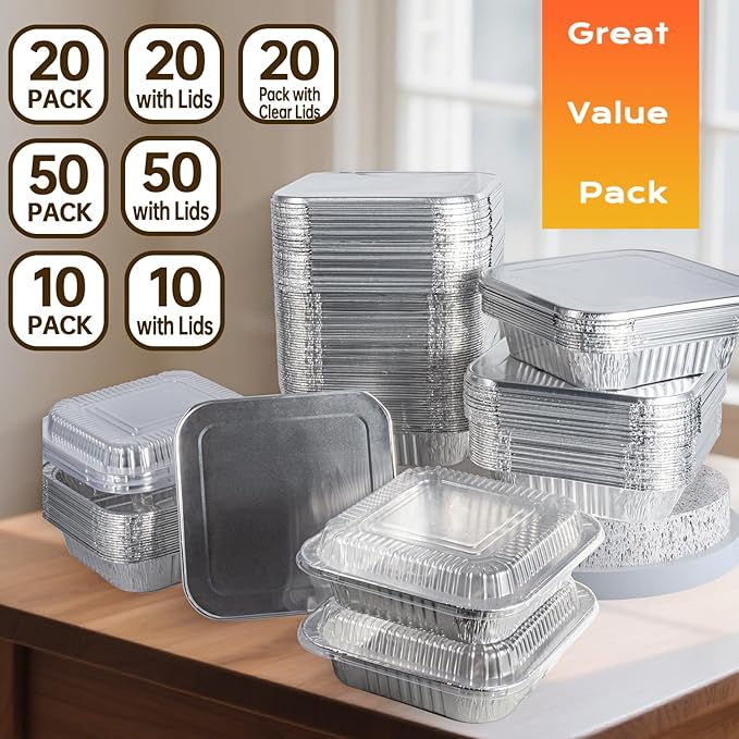 Ezsart 10 Pack 8x8 Aluminum Pans with Lids, 8x8 Foil Baking Pans with Lids