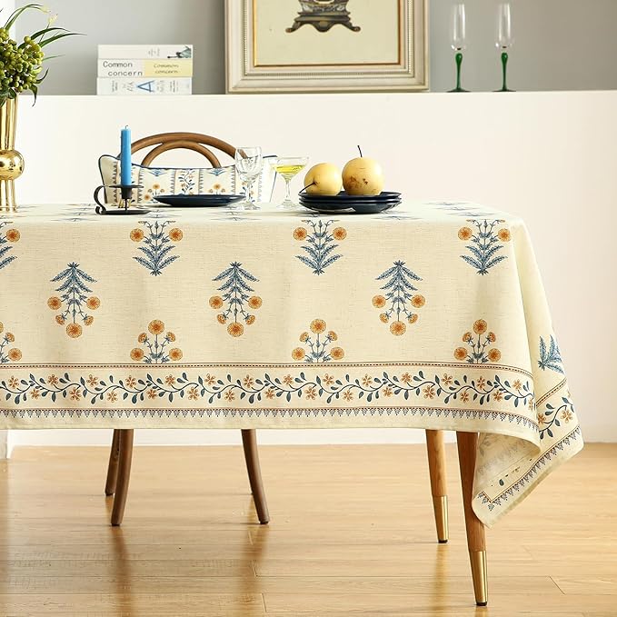 ISAENNE Designer French Linen Rectangular Tablecloth,110"x63"-Estevan A