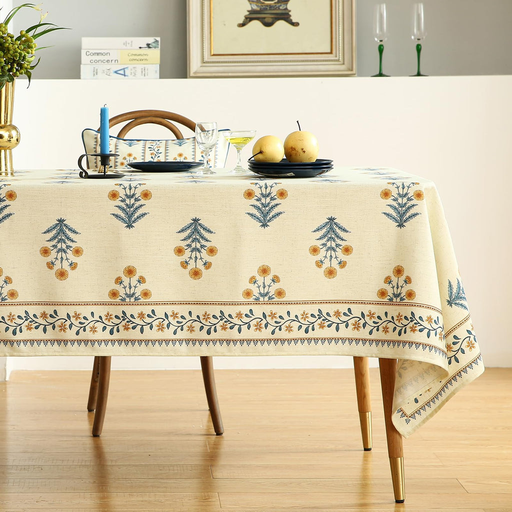 ISAENNE Designer French Linen Rectangular Tablecloth,102"x63"-Estevan A