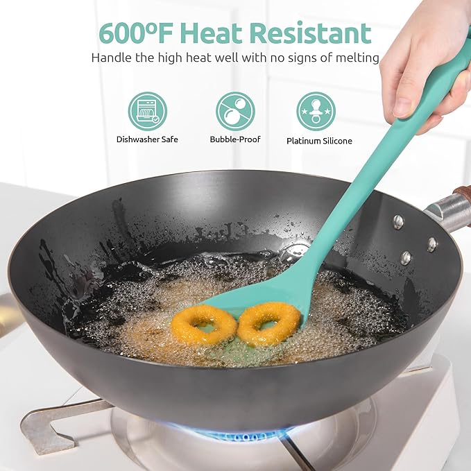 U-Taste Silicone Wok Spatula, 600ºF Heat Resistant Stir Fry Tool, Aqua Sky