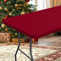 homing Rectangle Table Cloth Cover, Water-Resistant Polyester Elastic Fitted Tablecloth, Fits for 4 Foot Folding Tables, Washable Table Protector for Picnic, Camping, Outdoor (Wine Red, 30" x 48")