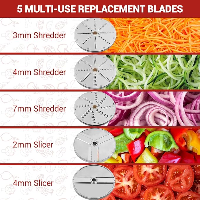 HarmoHaby Commercial Food Processor with 5 Blades, Electric Vegetable Slicer & Chopper for Restaurant Kitchen - Stainless Steel Multifunctional Shredder, Slicer
