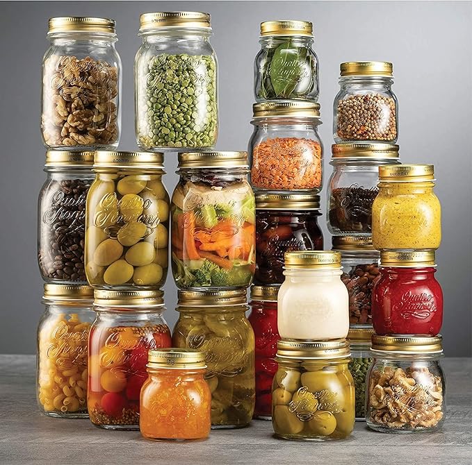 Bormioli Rocco Quattro Stagioni Mason Jar - 50.75 Oz. One-Piece Twist Top Lid, Beehive Motif - Ideal for Canning, Fermentation & Dry Storage - Embossed Glass Container, BPA-Free, Made in Italy