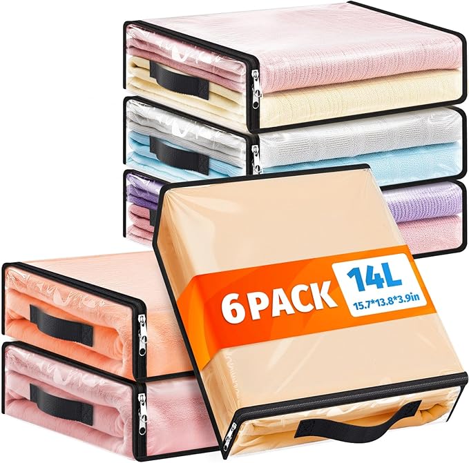 SpaceWhisper Clear Sheet Storage Bags, 6 Pack, 15.7 x 13.8 x 3.9 in