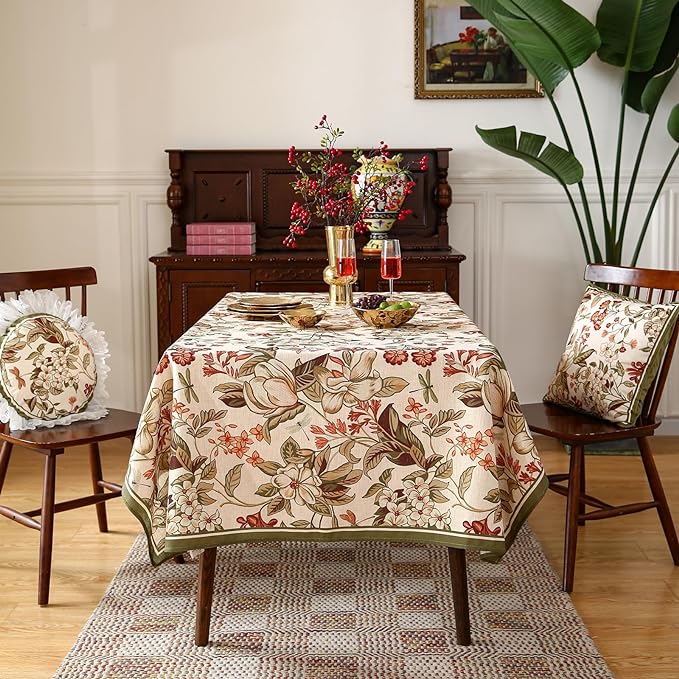 ISAENNE Designer Vintage Square Linen Tablecloth,67"x67"-Grace A