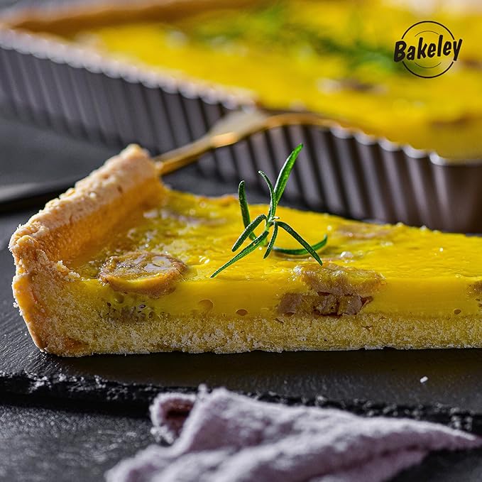 Bakeley Rectangle Tart Pan, 13-Inch with Removable Loose Bottom Non-Stick Oblong Quiche Bakeware for Oven Baking (Champagne Gold)