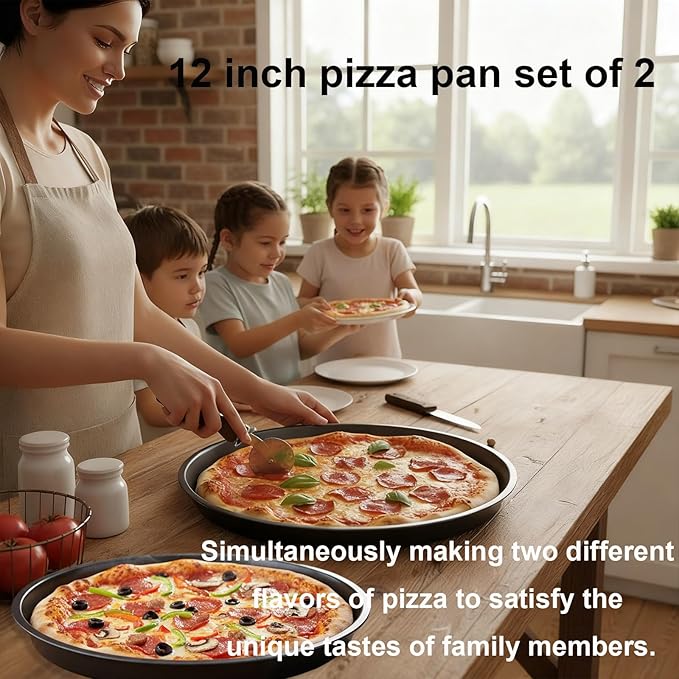 12 Inch Pizza Pan for Oven, Nonstick Aluminum Pizza Baking Tray, 2 Pack
