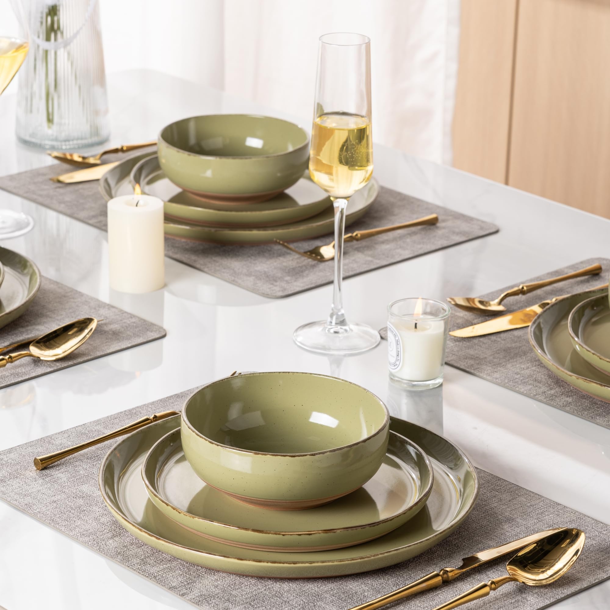 AmorArc Dinnerware Sets for 4, 12 Pieces Ceramic Plates and Bowls Set