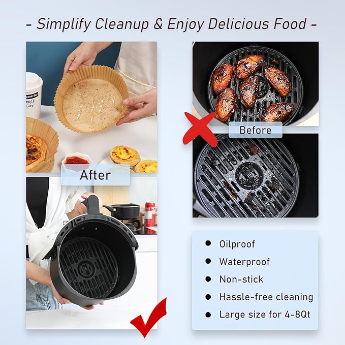 Air Fryer Liners Disposable,8 Inch 100 PCS Round Parchment Paper For Baking