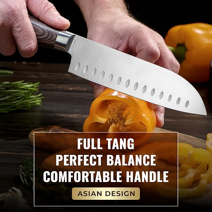Cutluxe Santoku Knife, 7" Japanese Meat & Vegetable Knife for Chopping
