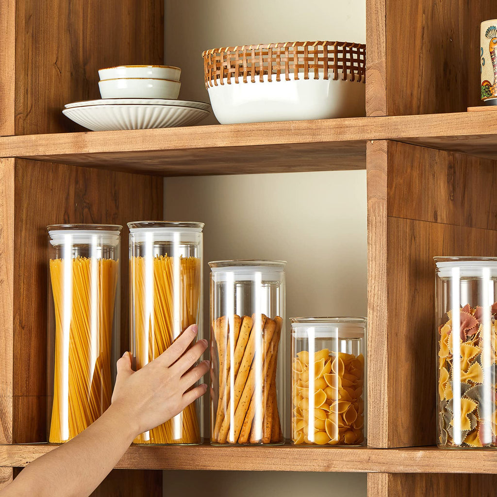 ZENS Glass Spaghetti Storage Container, 65oz Tall Glass Jars Set of 2