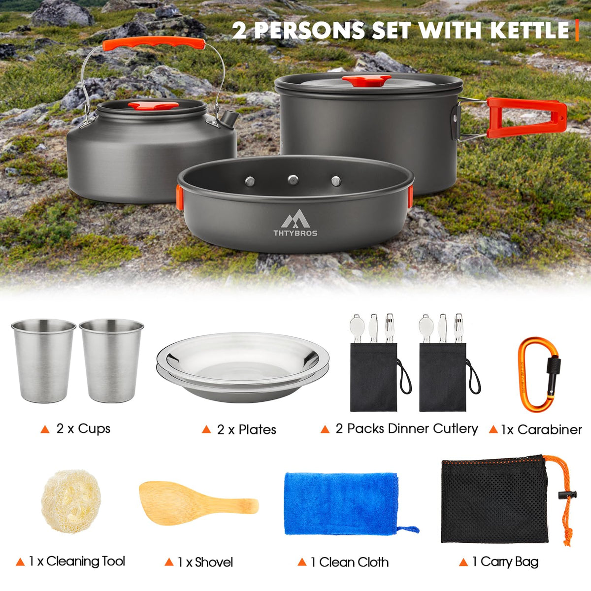 THTYBROS 17pcs Camping Cookware Mess Kit,for Camping,Backpacking,Picnic